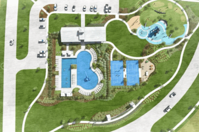Illustration of Windcress subdivision's amenity center. Cove, Texas